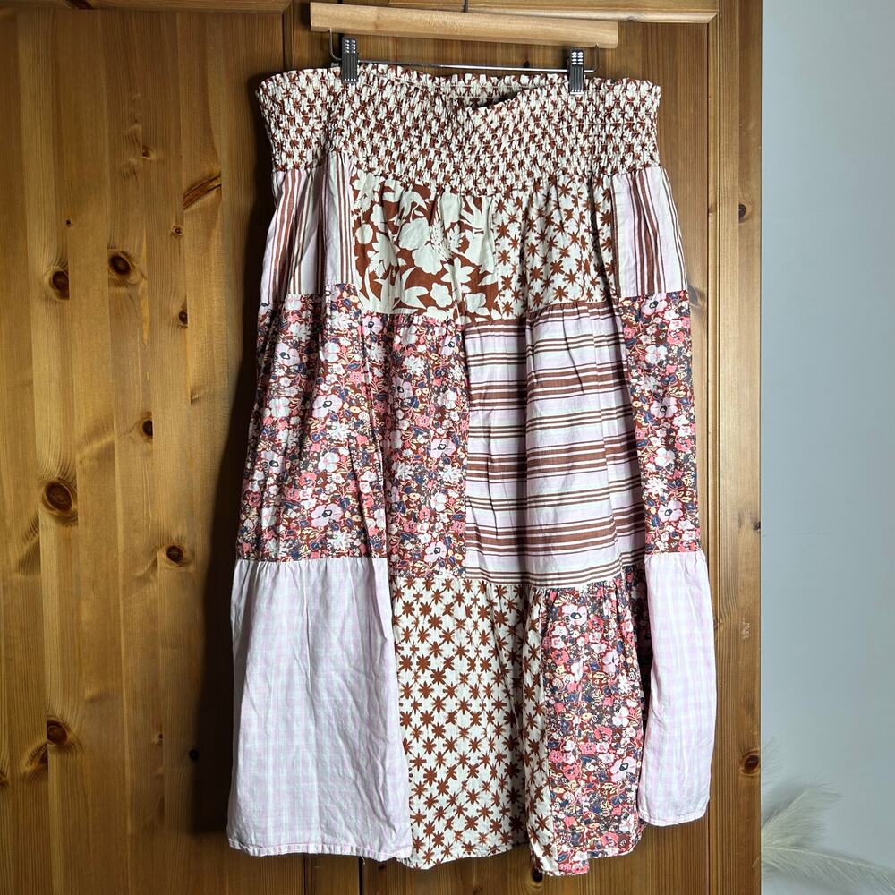 Universal Thread Boho Patchwork Gingham Floral Midi Skirt Women’s 2X Cottagecore - Picture 2 of 8